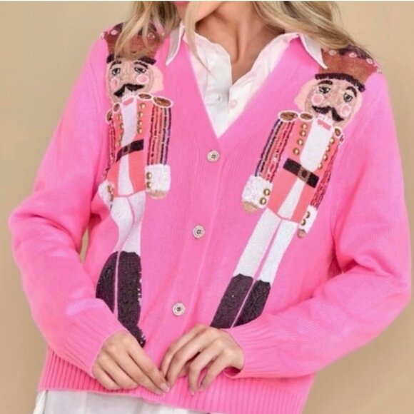 QUEEN OF SPARKLES Pink Nutcracker Cardigan NEW - Picture 7 of 17